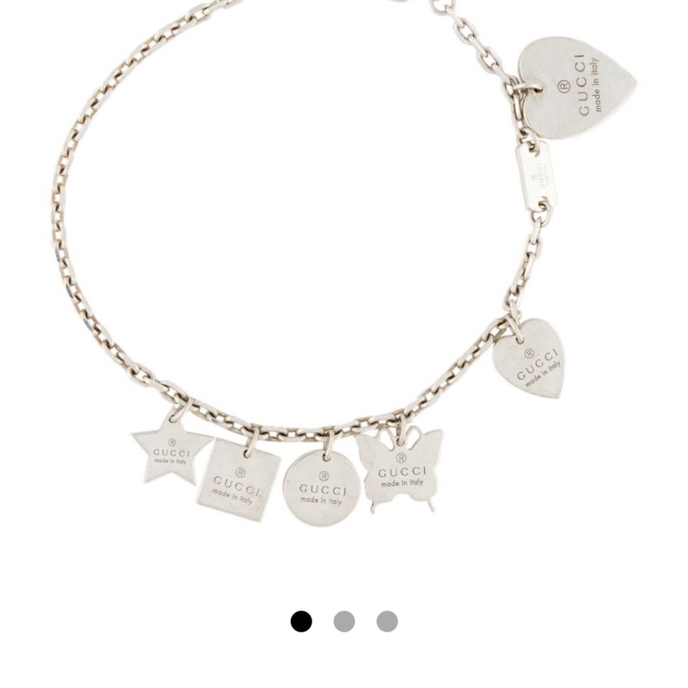 GUCCI Logo Sterling Silver Charm Bracelet Heart Square Circle Butterfly NEW